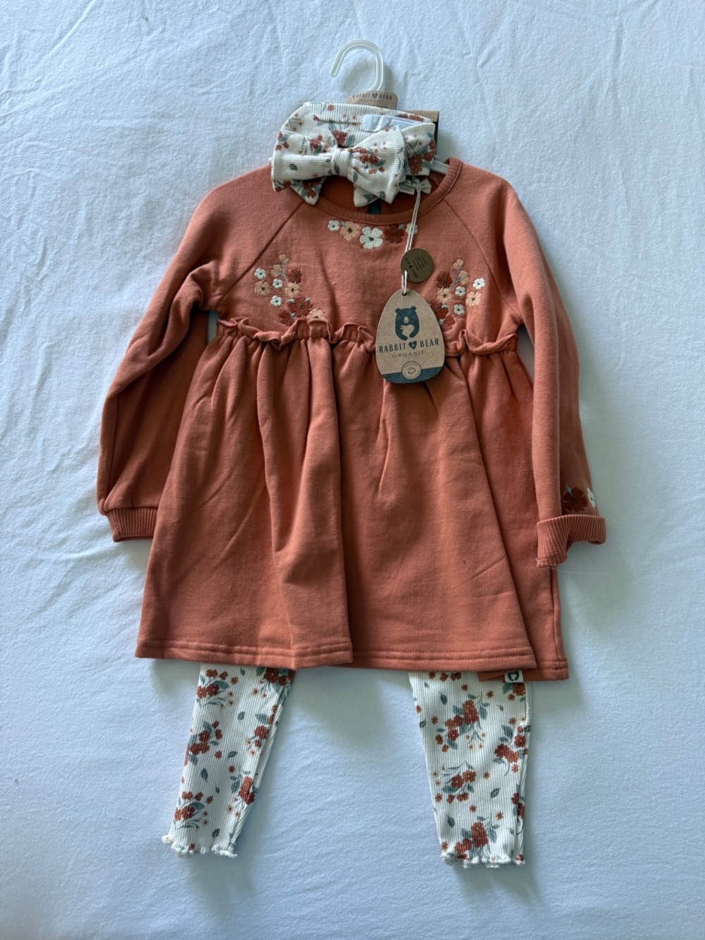 Rabbit & Bear Floral Rust Dress Set with Floral Leggings